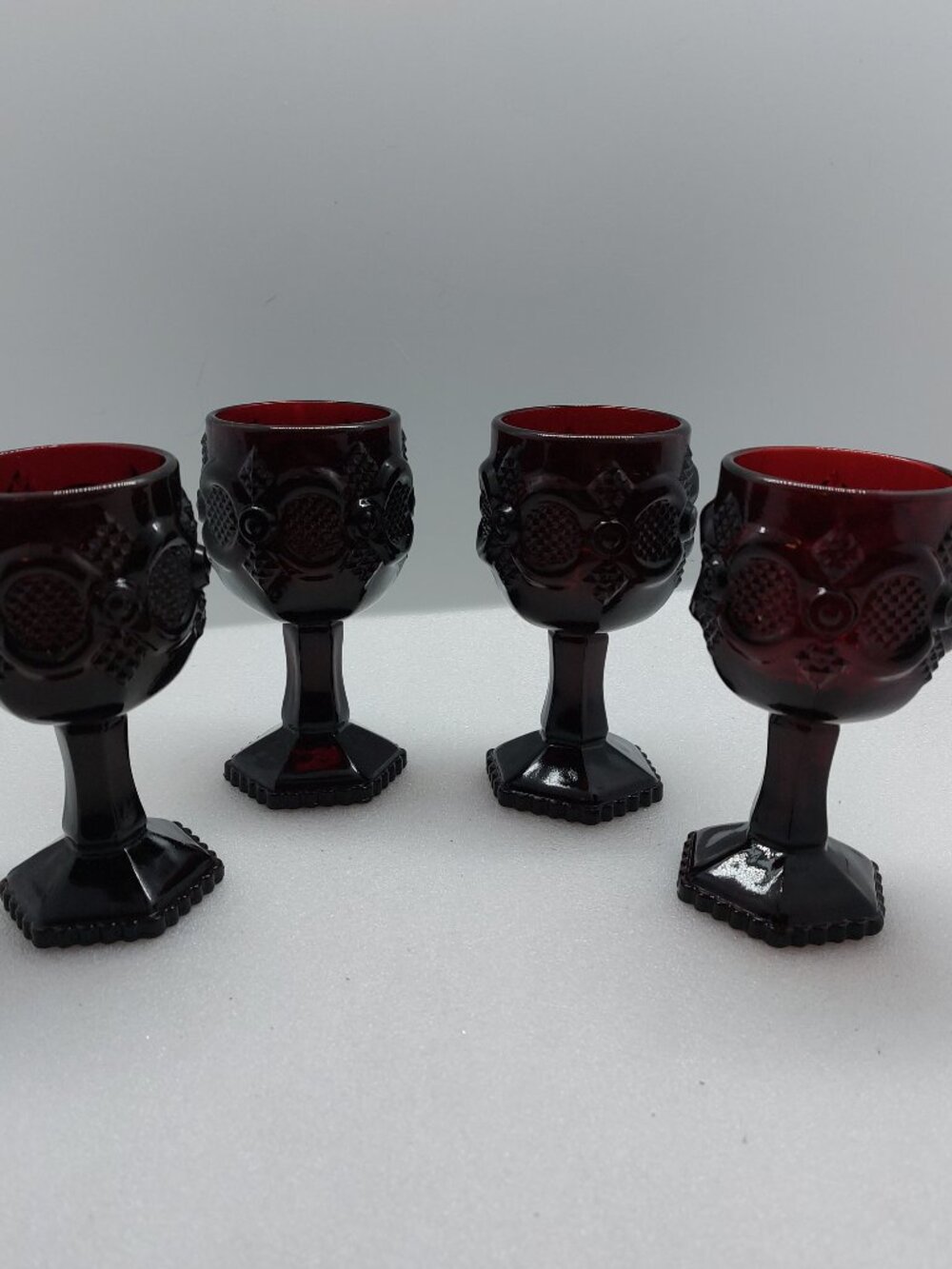4 Vintage Avon Cape Cod Ruby Red Liqueur Glasses